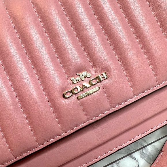 EUC Coach Linear Quilted Pink Nappa Leather 2 Way Belt Bag Crossbody - Picture 9 of 17